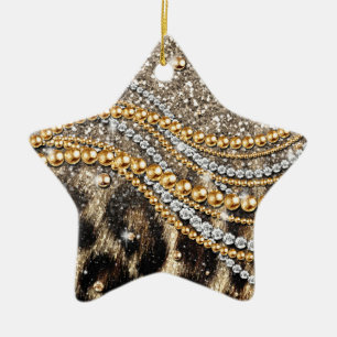 Prachtige teedy Leopard Faux Dierendruk Keramisch Ornament
