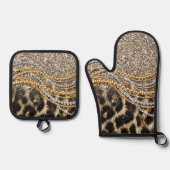 Prachtige teedy Leopard Faux Dierendruk Ovenwant & Pannenlap Set (Voorkant)