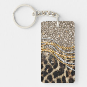 Prachtige teedy Leopard Faux Dierendruk Sleutelhanger