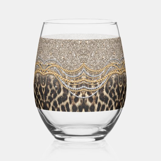 Prachtige teedy Leopard Faux Dierendruk Wijnglas Zonder Voet (Achterkant)