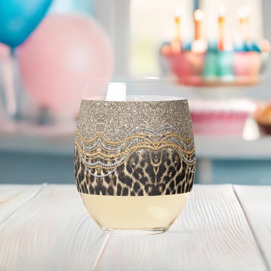 Prachtige teedy Leopard Faux Dierendruk Wijnglas Zonder Voet (Insitu (Baby Shower))