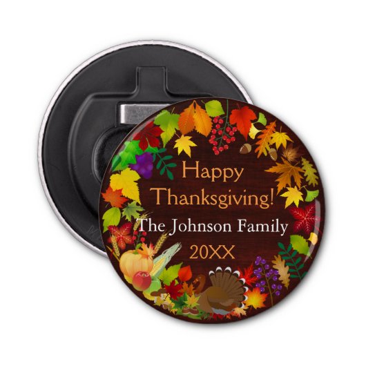 Prachtige Thanksgiving Harvest Button Flesopener (Voorkant)