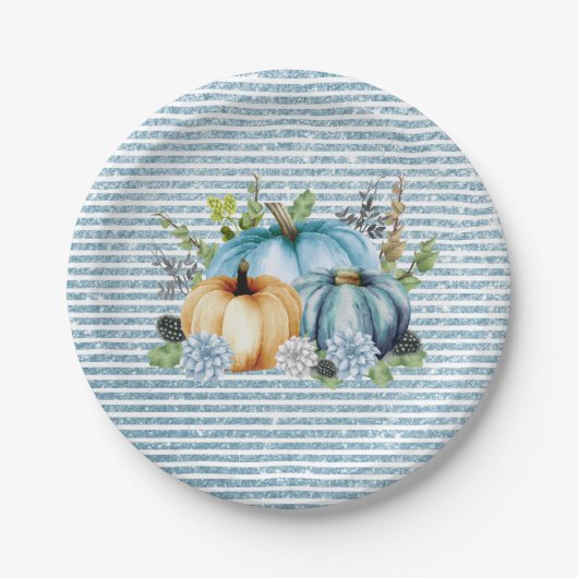 Prachtige Thanksgiving Waterverf Pumpkin Blue Papieren Bordje (Voorkant)