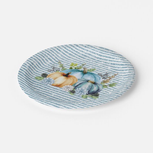 Prachtige Thanksgiving Waterverf Pumpkin Blue Papieren Bordje (Gekanteld)