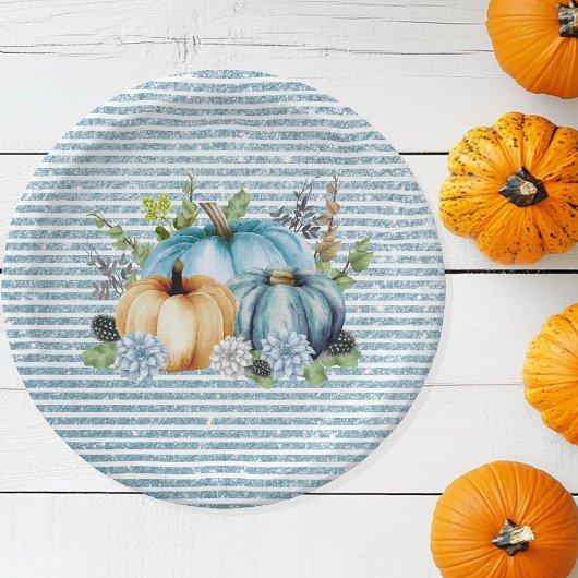 Prachtige Thanksgiving Waterverf Pumpkin Blue Papieren Bordje
