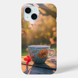 Prachtige theekop bij zonsondergang iPhone 15 case