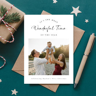 Prachtige tijd Baby's eerste kerstfoto Feestdagenkaart
