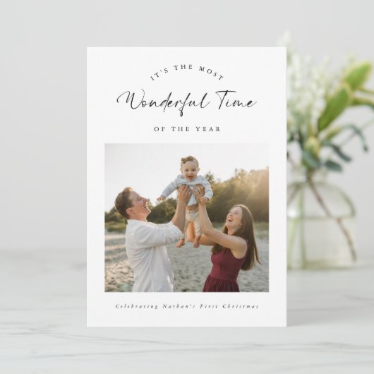 Prachtige tijd Baby's eerste kerstfoto Feestdagenkaart (Staand voorkant)