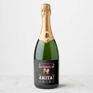 Prachtige tijd met akita kerst lelijke trui sparkling wijnetiket