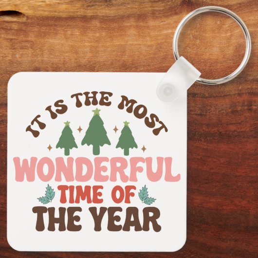 Prachtige tijd retro groovy kerst Feestdagen Sleutelhanger (Achterkant)