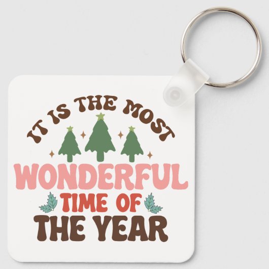 Prachtige tijd retro groovy kerst Feestdagen Sleutelhanger (Achterkant)