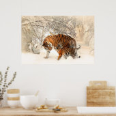 Prachtige tijger en kubus in sneeuw poster (Keuken)