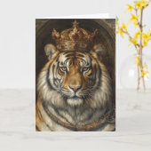 Prachtige tijger in een gouden robijn kroon kaart (Gele Bloem)