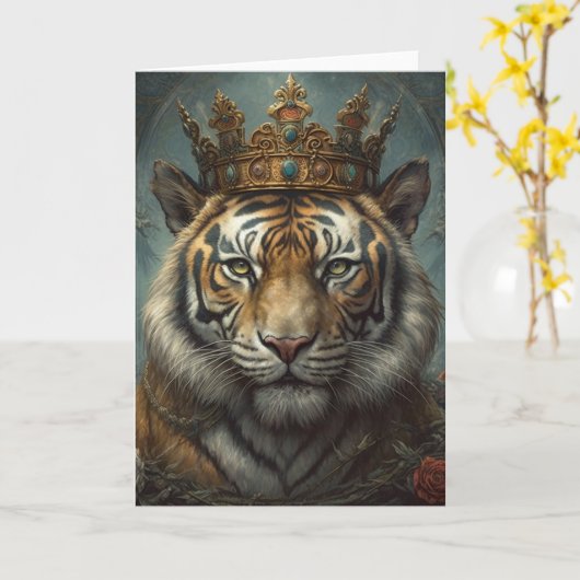 Prachtige tijger in een kroon kaart (Gele Bloem)