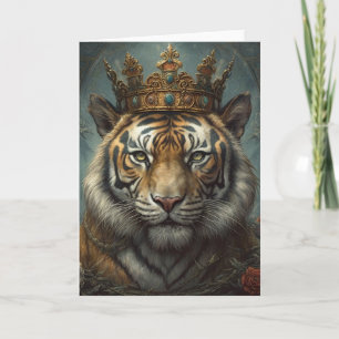 Prachtige tijger met een kroon kaart