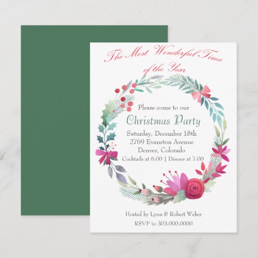 Prachtige Time Wreath kerstfeest uitnodiging (Voorkant / Achterkant)