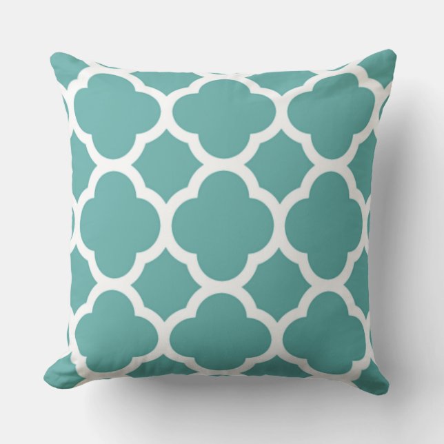 Prachtige tint blauw vierlobbig patroon kussen (Voorkant)