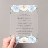 Prachtige Trending Blue Floral Wedding Acryl Uitnodigingen (Insitu (Draagbaar))