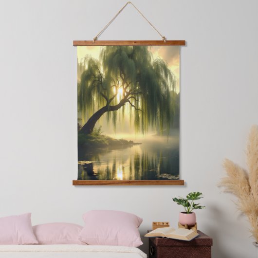 Prachtige treurwilg bij een vijver hangend wandkleed (Slaapkamer)