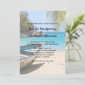 Prachtige Tropische Beach met een roeiboot bruilof Kaart (Staand voorkant)