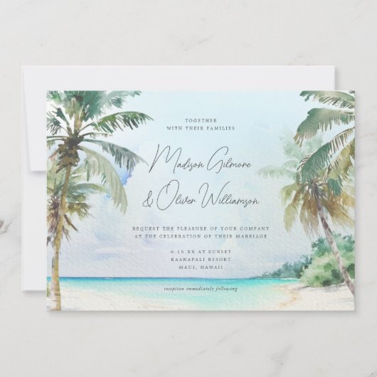 Prachtige Tropische Beach Palm Trees Island Weddin Kaart (Voorkant)