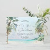 Prachtige Tropische Beach Palm Trees Island Weddin Kaart (Staand voorkant)