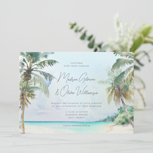 Prachtige Tropische Beach Palm Trees Island Weddin Kaart (Staand voorkant)