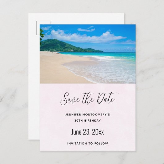 Prachtige Tropische Bewegingsstrand sparen de Datu Uitnodiging Briefkaart (Voorkant / Achterkant)