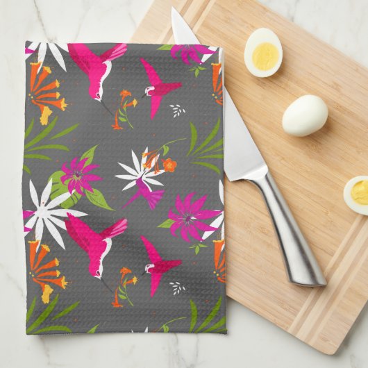 Prachtige Tropische Bladeren en Hummingvogels Patr Theedoek (Quarter Fold)