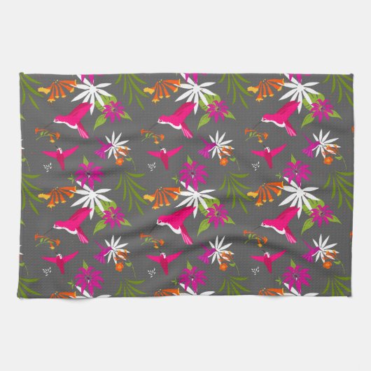 Prachtige Tropische Bladeren en Hummingvogels Patr Theedoek (Horizontaal)