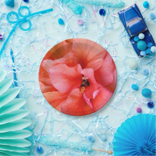 Prachtige Tropische Bloem Koraal Roze Oranje Parti Papieren Bordje (Feest)