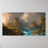 Prachtige tropische Oerwouden palmbomen en rivier Poster (Voorkant)