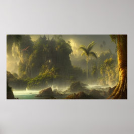 Prachtige tropische Oerwouden palmen en rivier 2 Poster