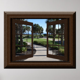 Prachtige Tropische palmbomen die het venster van  Poster