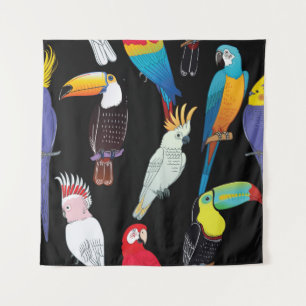 Prachtige tropische papegaaivogels, gebruik wandkleed