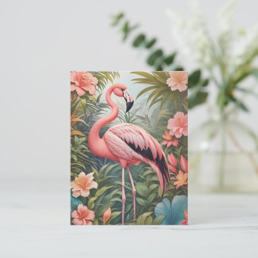 Prachtige tropische roze flamingo vogel briefkaart (Staand voorkant)