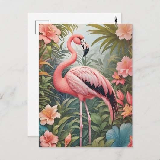 Prachtige tropische roze flamingo vogel briefkaart (Voorkant / Achterkant)