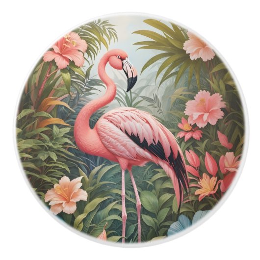 Prachtige tropische roze flamingo vogel keramische knop (Voorkant)
