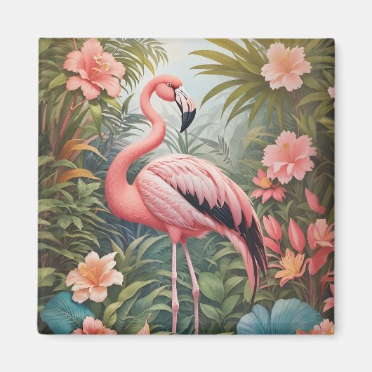 Prachtige tropische roze flamingo vogel magneet (Voorkant)