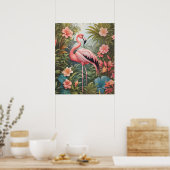 Prachtige tropische roze flamingo vogel poster (Keuken)