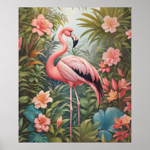 Prachtige tropische roze flamingo vogel poster