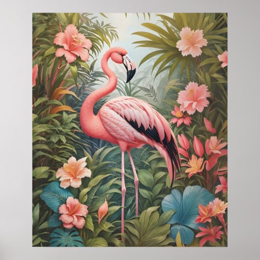 Prachtige tropische roze flamingo vogel poster (Voorkant)