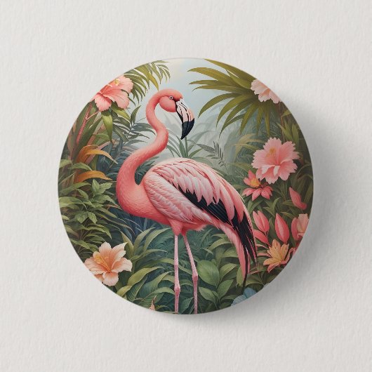 Prachtige tropische roze flamingo vogel ronde button 5,7 cm (Voorkant)