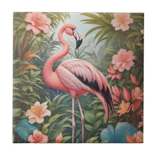 Prachtige tropische roze flamingo vogel tegeltje