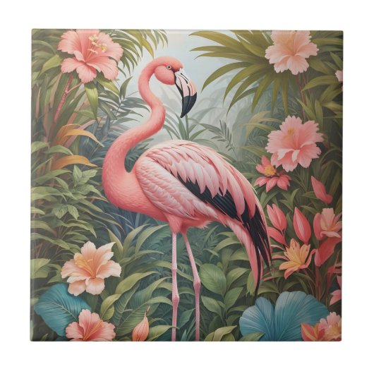 Prachtige tropische roze flamingo vogel tegeltje (Voorkant)