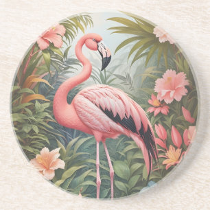 Prachtige tropische roze flamingo vogel zandsteen onderzetter