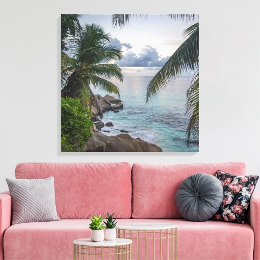 Prachtige tropische scène Ocean Palm Treks Canvas Afdruk (Insitu (Woonkamer))