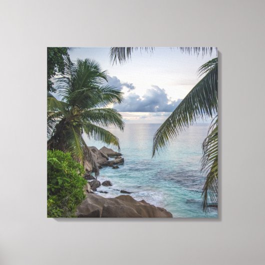 Prachtige tropische scène Ocean Palm Treks Canvas Afdruk (Voorkant)