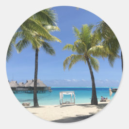 Prachtige tropische strandbestemming ronde sticker