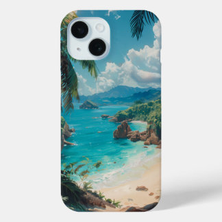 Prachtige tropische strandillustratie iPhone 15 case